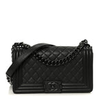 Calfskin Quilted Medium Boy Flap So Black