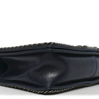 Glazed Calfskin Quilted New Medium Boy Chained Flap Navy