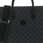 GG Supreme Monogram Azalea Calfskin Medium Retro Interlocking G Vertical Tote Bag Black