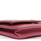 Caviar Quilted Textured CC Wallet On Chain WOC Pink