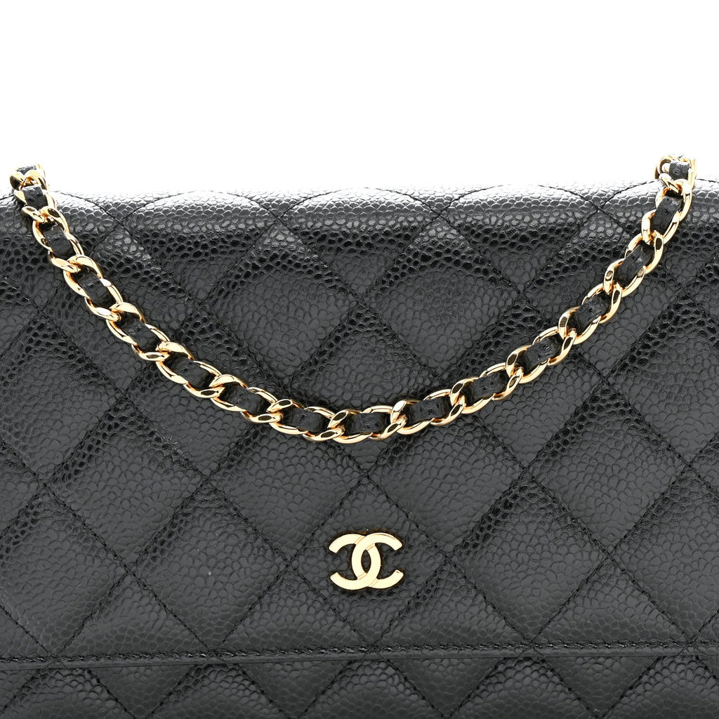 Caviar Quilted Wallet on Chain WOC Black