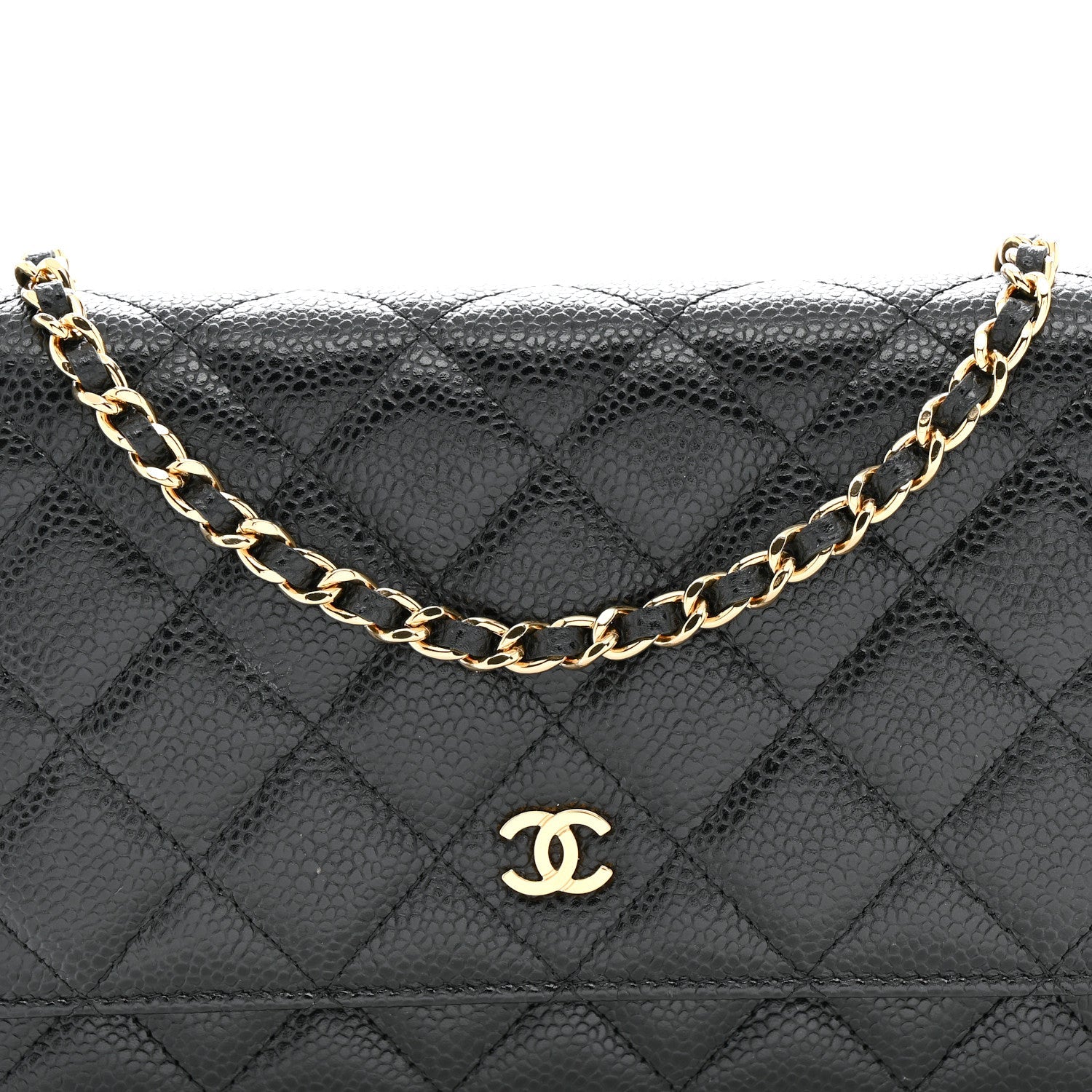 Caviar Quilted Wallet on Chain WOC Black
