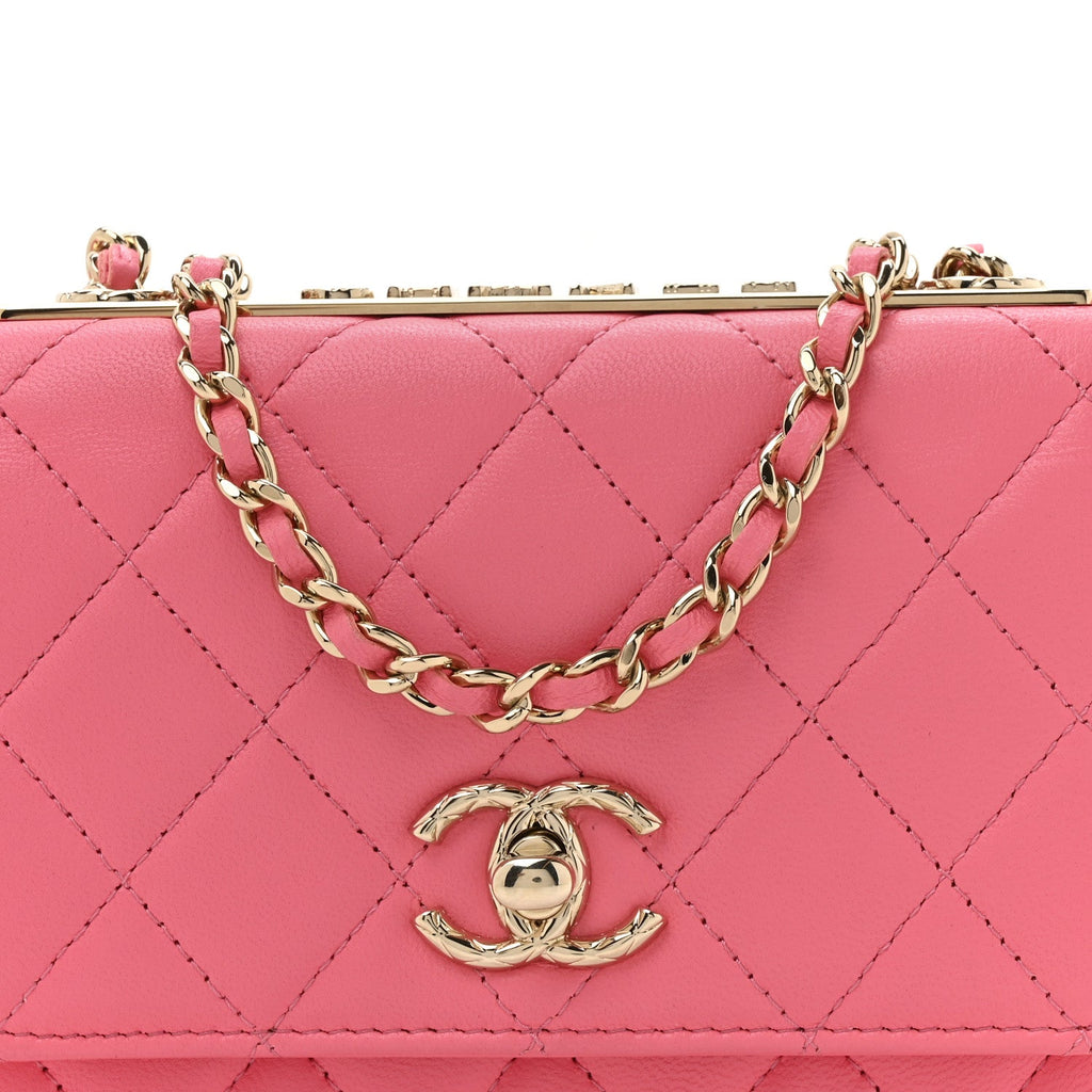 Lambskin Quilted Mini Trendy CC Wallet On Chain WOC Pink