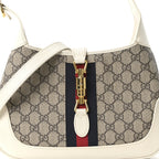 GG Supreme Monogram Azalea Calfskin Web Small Jackie 1961 Hobo Beige Ebony Mystic White