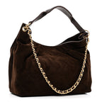 Suede Calfskin Lambskin Quilted Maxi Hobo Dark Brown
