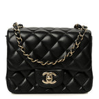 Lambskin Quilted Mini Square Flap Black