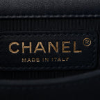 Metallic Lambskin Striped North South Boy Flap Navy Gold