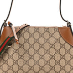 GG Supreme Monogram Textured Calfskin Small Emblem Shoulder Bag Beige Dark Brown