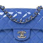 Patent Calfskin Quilted Mini Rectangular Flap Blue