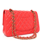 Lambskin Quilted Medium Double Flap Dark Pink