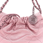 Metallic Lambskin Lacquered Monochrome Quilted Mini Chanel 22 Pink