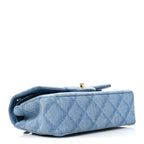 Printed Denim Quilted Small Double Flap Light Blue
