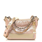 Iridescent Aged Calfskin Quilted Small Gabrielle Hobo Light Pink