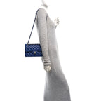 Caviar Quilted Small Double Flap Blue