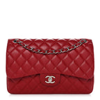 Caviar Quilted Jumbo Double Flap Dark Red