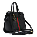 Textured Calfskin Web Small Ophidia Tote Bag Black