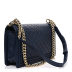 Lambskin Quilted New Medium Boy Flap Dark Navy Blue