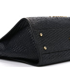 Straw Raffia Calfskin Chain Small Deauville Tote Black