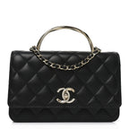 Lambskin Quilted Crystal Handle Wallet On Chain WOC Black