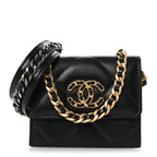 Lambskin Quilted Chanel 19 Flap Coin Purse With Chain Black