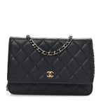 Caviar Quilted Wallet on Chain WOC Navy Blue