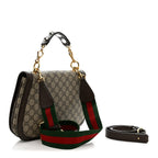 GG Supreme Monogram Textured Dollar Calfskin Web Medium Blondie Top Handle Shoulder Flap Bag Beige Ebony New Acero
