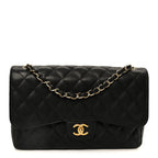 Caviar Quilted Jumbo Double Flap Black