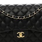Lambskin Quilted Jumbo Double Flap Black