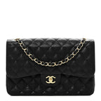 Caviar Quilted Jumbo Double Flap Black