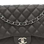 Caviar Quilted Jumbo Double Flap Grey