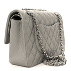 Lambskin Quilted Medium Double Flap Grey