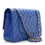 Iridescent Caviar Quilted Medium Double Flap Blue