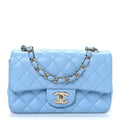 Lambskin Quilted Mini Rectangular Flap Light Blue
