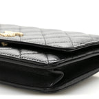 Caviar Quilted Perforated Metal CC Wallet On Chain WOC Black