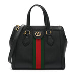 Textured Calfskin Web Small Ophidia Tote Bag Black