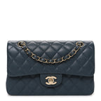 Caviar Quilted Small Double Flap Dark Grey