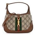 GG Supreme Monogram Azalea Calfskin Web Mini Jackie 1961 Hobo Beige Ebony Brown Sugar