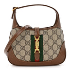 GG Supreme Monogram Azalea Calfskin Web Mini Jackie 1961 Hobo Beige Ebony Brown Sugar