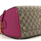 GG Supreme Monogram Moon Calfskin Small Boston Beige Ebony Hibiscus Red New Rosette