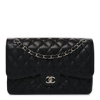 Caviar Quilted Jumbo Double Flap Black