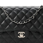 Caviar Quilted Medium Double Flap Black