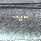 Iridescent Caviar Quilted Wallet On Chain WOC Green