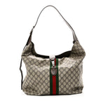 Tender GG Supreme Monogram Textured Dollar Calfskin Web Medium Jackie 1961 Crossbody Bag Beige Ebony New Acero