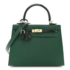 Madame Calfskin Shiny Alligator Kelly Sellier Touch 25 Vert Moyen