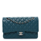 Caviar Quilted Medium Double Flap Dark Turquoise