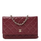 Lambskin Quilted Wallet On Chain WOC Burgundy