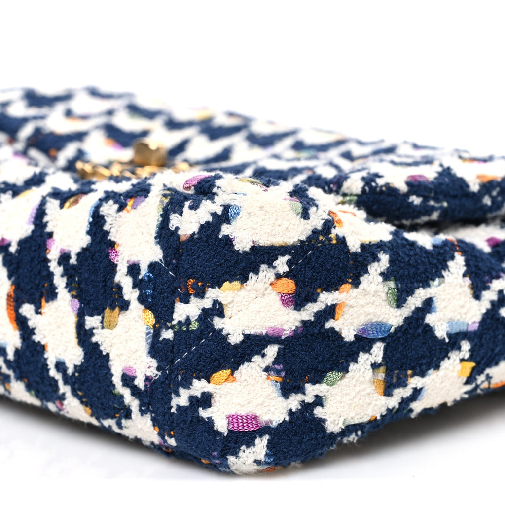 Tweed Quilted Medium Chanel 19 Flap Ecru Navy Blue Multicolor