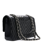 Caviar Chevron Quilted Medium Double Flap Black