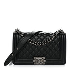 Lambskin Quilted Medium Boy Flap Black