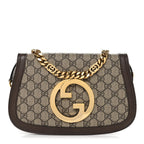 GG Supreme Monogram Textured Dollar Calfskin Blondie Chain Shoulder Flap Bag Beige Ebony New Acero